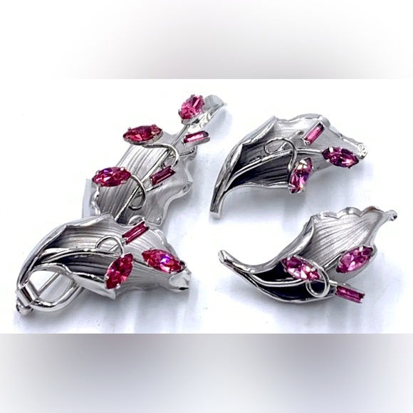 BOND BOYD Sterling Silver Floral Screw On Earrings Brooch Vintage SET - Picture 1 of 7